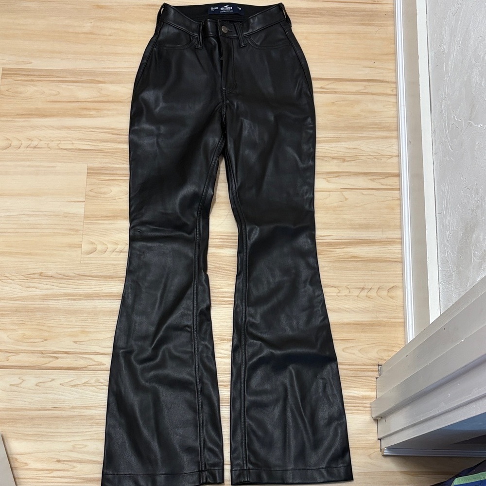 Black Flared holister leather pants